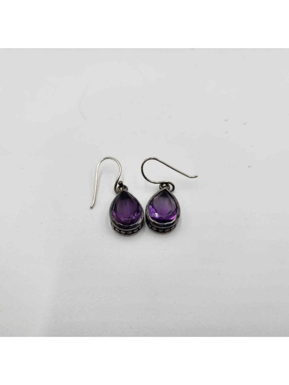 Purple Amethyst Sterling Silver Tear Drop With Stones Dangle Earrings